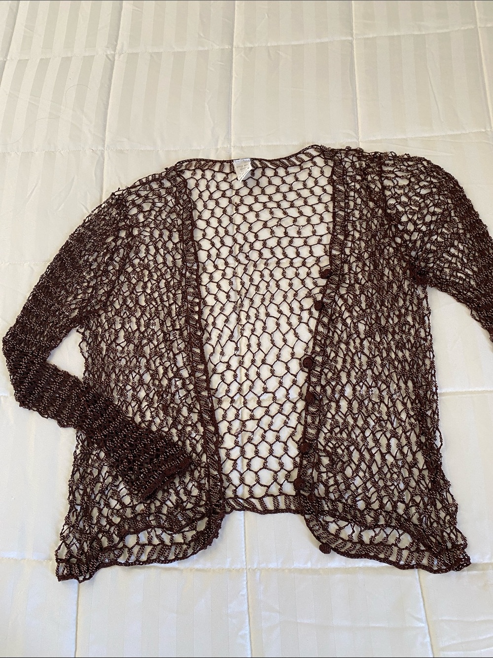 Open crochet beaded Brown Cardigan S